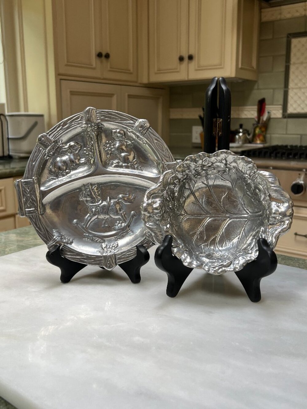 Arthur Court Baby Bunny Bowl and Rocking Horse Bunnies Divided Dish